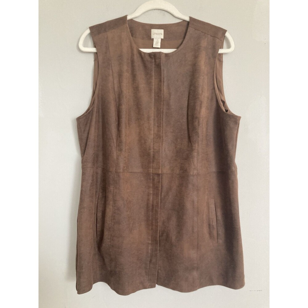 Chico’s Edgy Faux Leather Vest Topper LARGE Java Brown Versatile Sophisticated